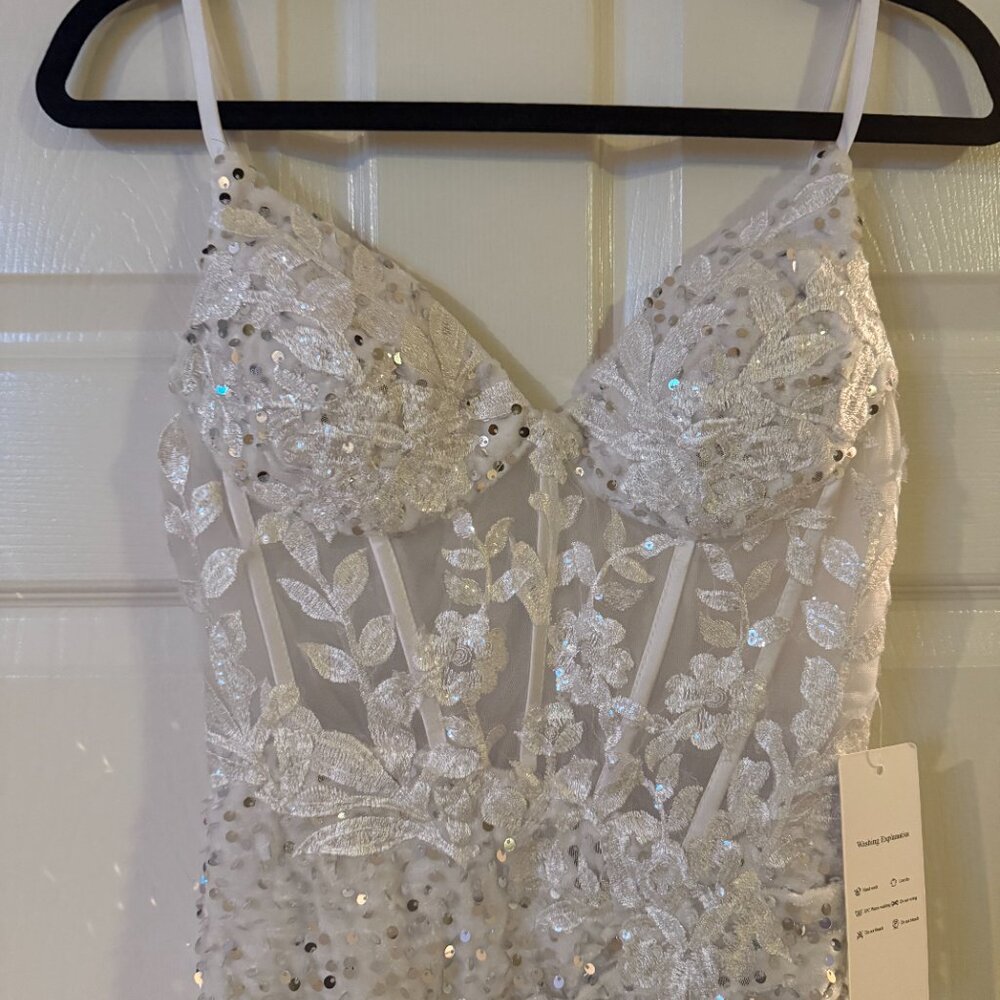 New White Sequin Mini Dress - Picture 2 of 3